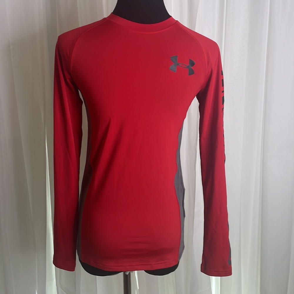 Red/Grey Under Armour Dri-Fit Long Sleeve Shirt, Boy’s size YXL